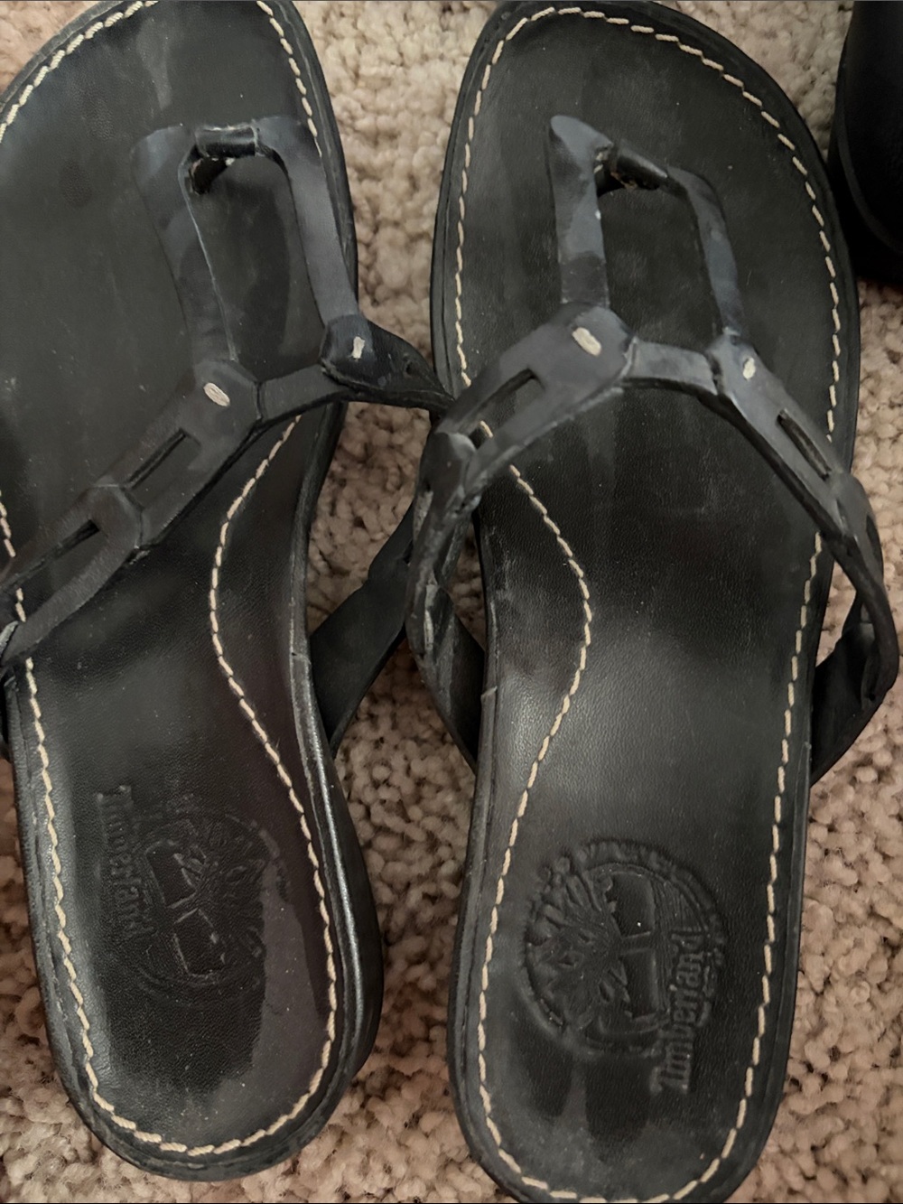 Black Women's Leather T-Strap Sandals Timberland